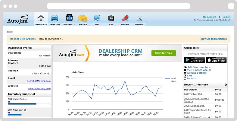 AutoJini.com AppAdmin ScreenShot